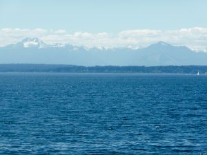 Am Horizont die Berge des Olympic National Parks.